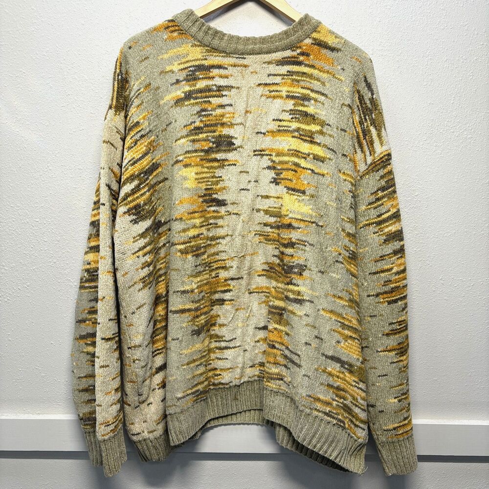 Bergati Sweater Men Large Beige Brown Geo Chunky Heavy Pullover Vintage Adult L